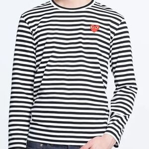 Comme des Garcons PLAY Striped Long Sleeve with Red Heart MED 1390